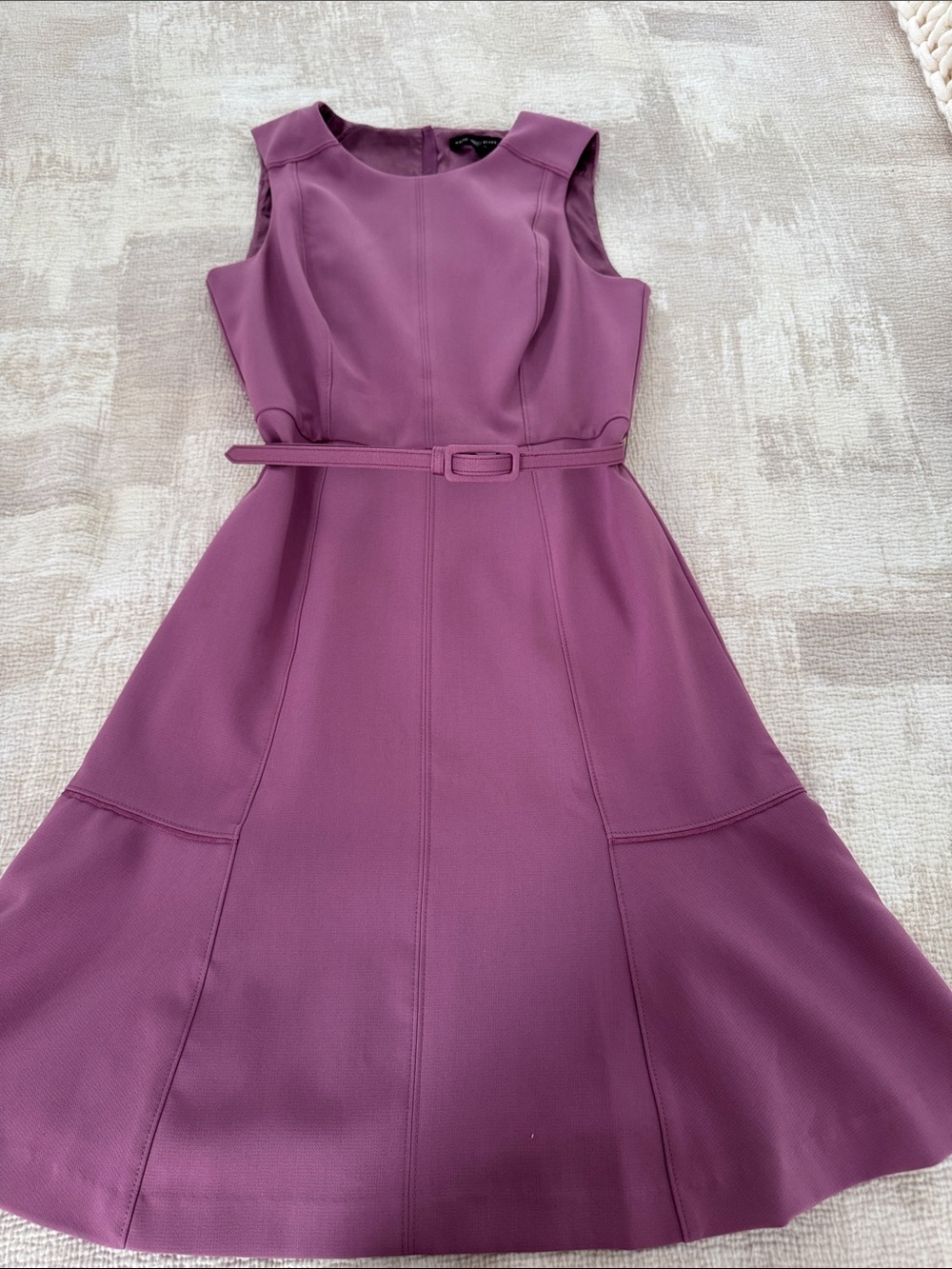 White House Black Market Plum Sleeveless Fit-and-Flare Dress with Belt